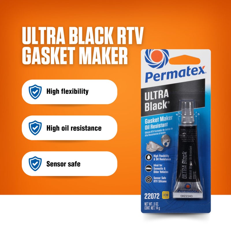 Permatex 22072 Ultra Black Maximum Oil Resistance RTV Silicone Gasket Maker, Sensor Safe And Non-Corrosive, For High Flex And Oil Resistant Applications 0.5 oz - Image 2